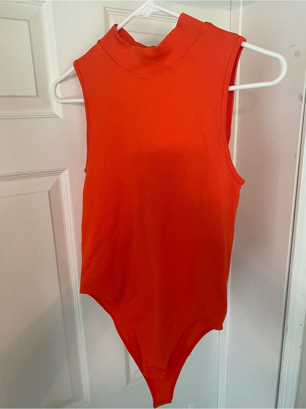 Sleeveless Mock Neck Bodysuit in Bright Orange